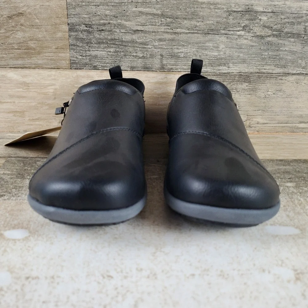 Spenco Brooklyn Convertible Women Shoe Sz 5 B Black Leather Elastic Gore Slip On